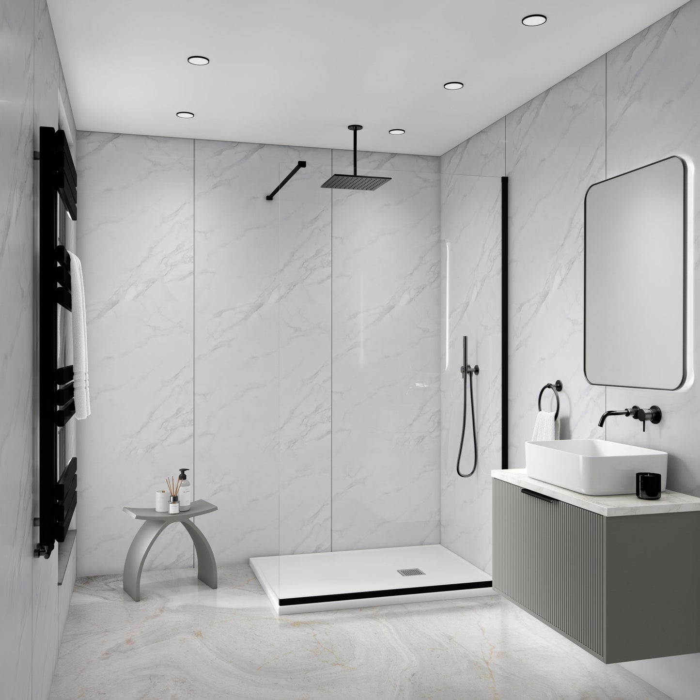 Hardex V Groove Shower Panel - Marble White