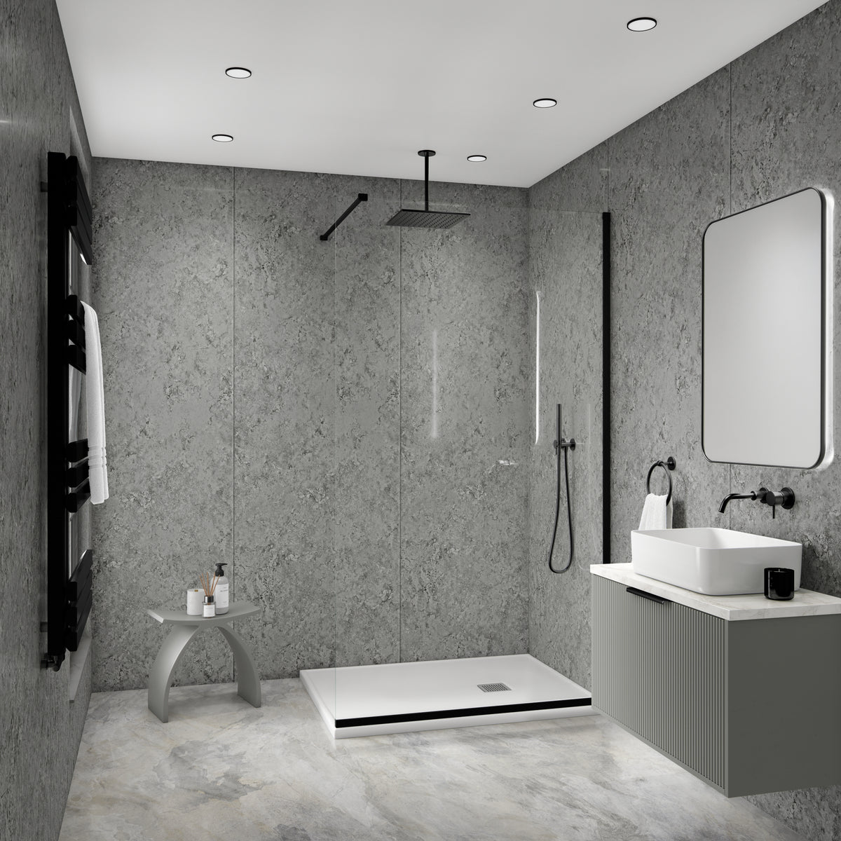 Hardex V Groove Shower Panel - Grey Quartz