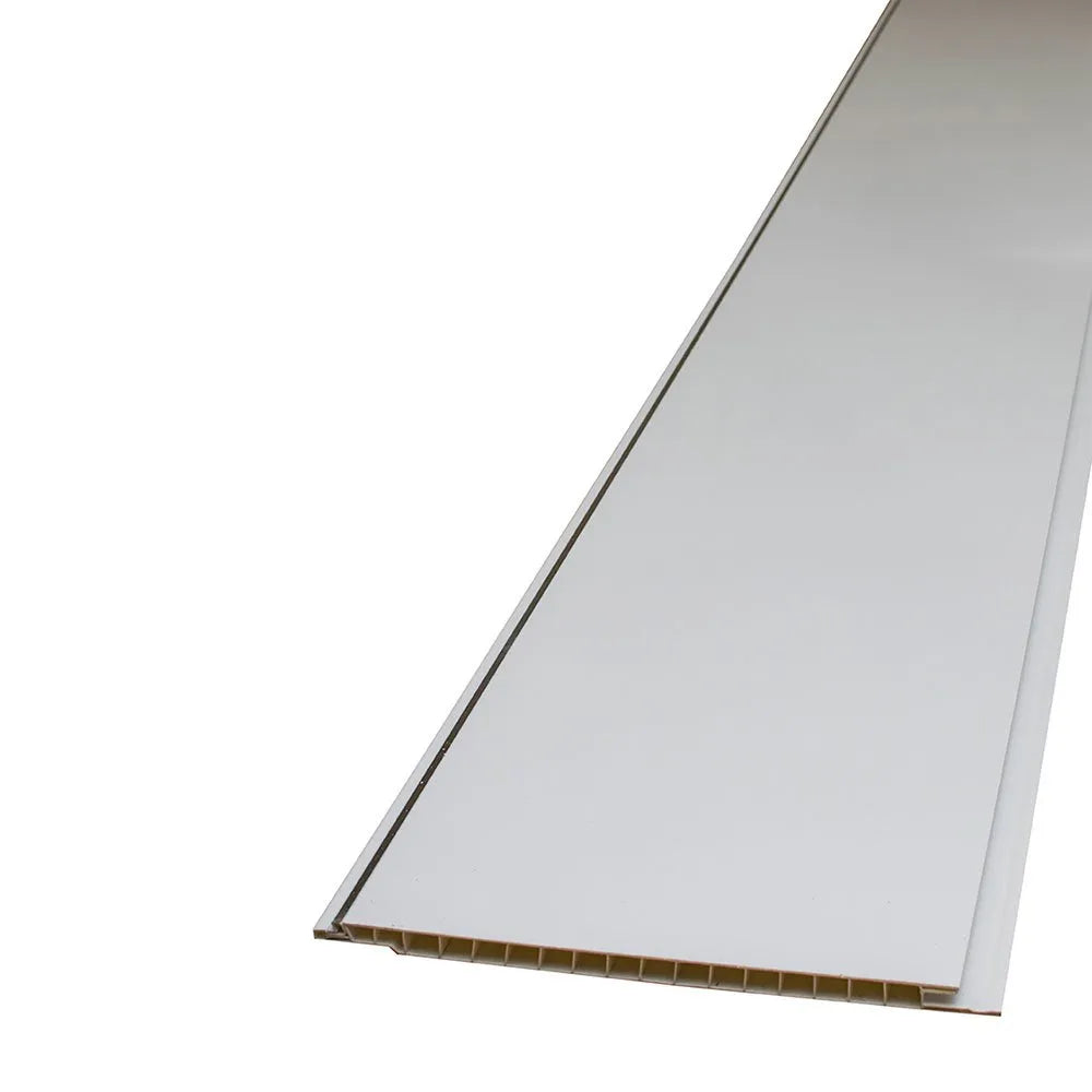 Gloss White/ Chrome Strip Ceiling Plank - 2.7m