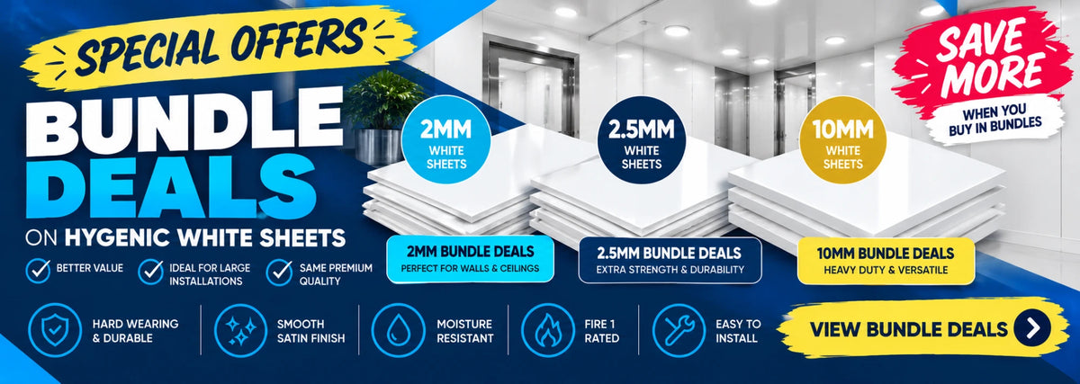 Special offers: bundle deals on 2mm, 2.5mm and 10mm hygienic white sheets.